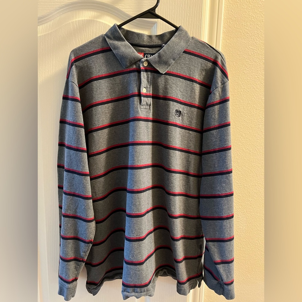 Grey, red black long sleeve polo shirt